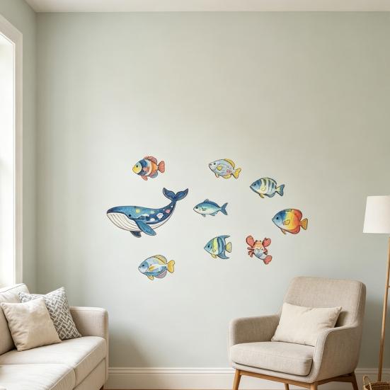 9 Pcs Summer Wood Nautical Beach Wall Decor Coastal Fish Lobster Whale Wall