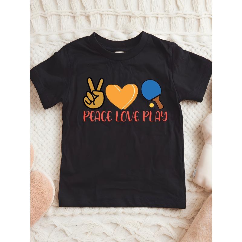 

European sizes Kids Ping Pong Graphic T-Shirt - Soft Pure Cotton Tee with Peace Love Play Text - Boys & Girls Casual Everyday Shirt 98cm чёрный