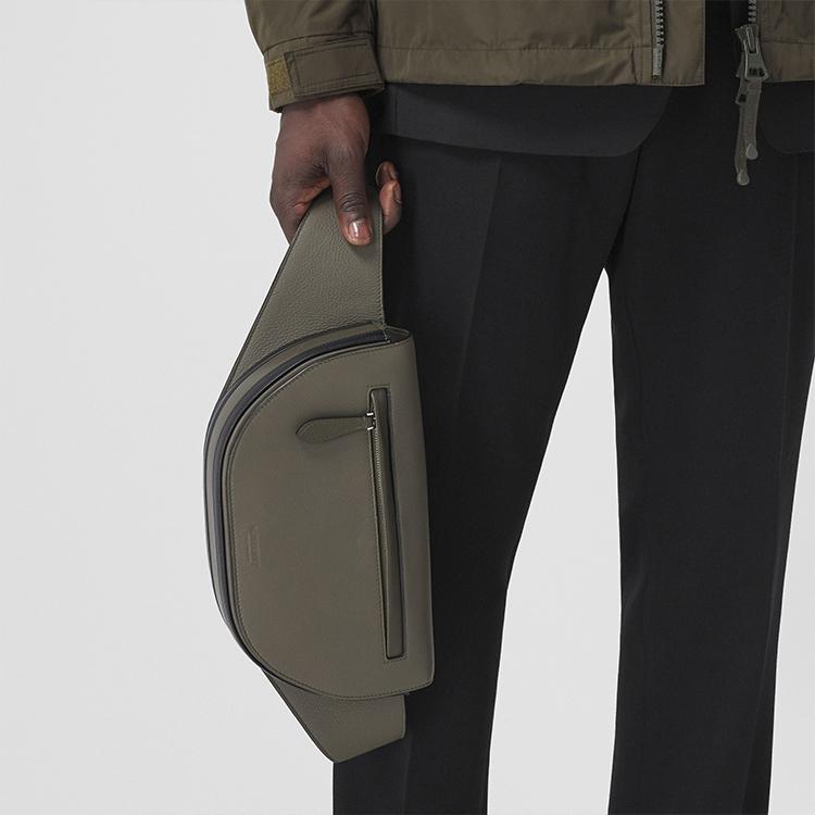Burberry Olympia Grain Calfskin Waist Bag Chest Bag Crossbody Bag Small Men bags Willow-Green Black 80437011