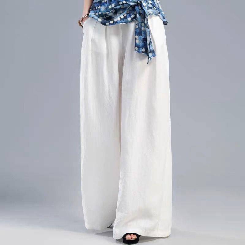 

Women s Spring 2026 High-Waisted Wide-Leg Linen Pants - Plus Size, Solid Color, Loose Fit, Straight Long Drape. Short (Length 90, fits height below 158 cm) білий