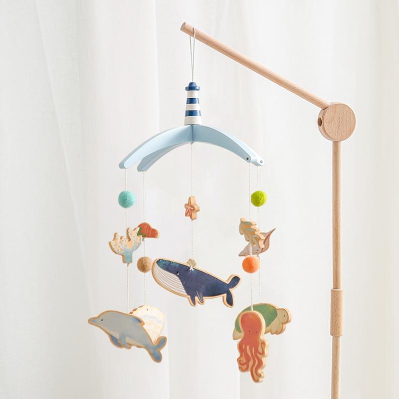 Baby Bed Bell Hanging Toy 0-12 Months Newborn Wooden Mobile Music Crib Rattle Toy Cartoon Whale Crib Holder Bracket Infant Gift