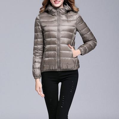 Women Winter Down Jacket with Hood And Zipper Pockets Zip-up Padded Solid Color Short Type Outerwear Long Sleeves Lightweight Slim Fit Jacket