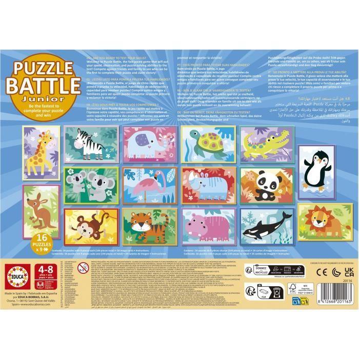 Puzzle - EDUCA - Battle Jr Animals - 16 puzzles - 9 pièces par puzzle - Pour enfants à partir de 4 ans