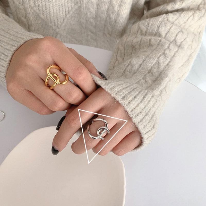 PANJBJ 925 Sterling Silver Unique Lines Ring for Women Jewelry Finger Adjustable Open Vintage For Party Birthday Gift Dropship