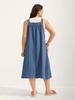 Plus Size Women's Cotton Pleated Suspender Dress with Pockets - Casual and Slimming Fit