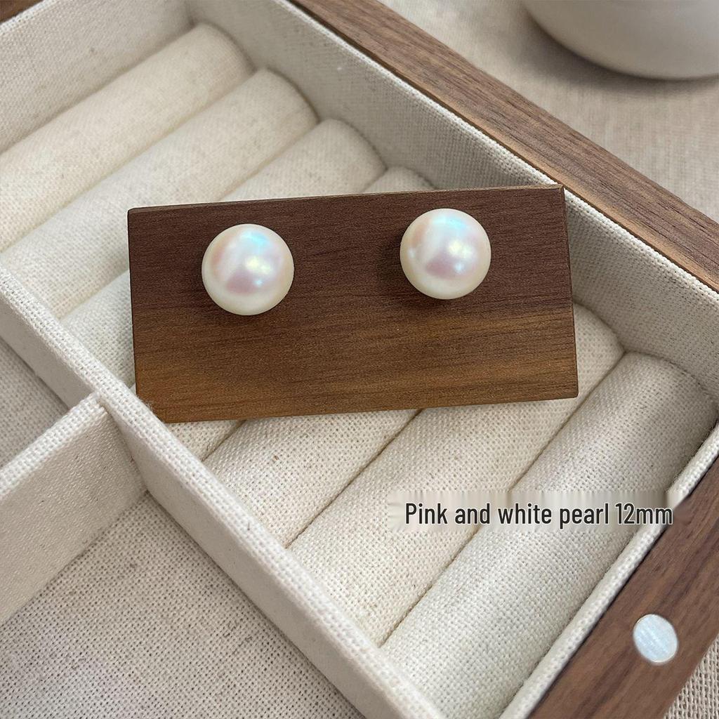 Sterling Silver Mermaid Princess Pearl Stud Earrings for Women - Niche Design, Light Luxury, Perfectly Round, Large (2025 Edition)