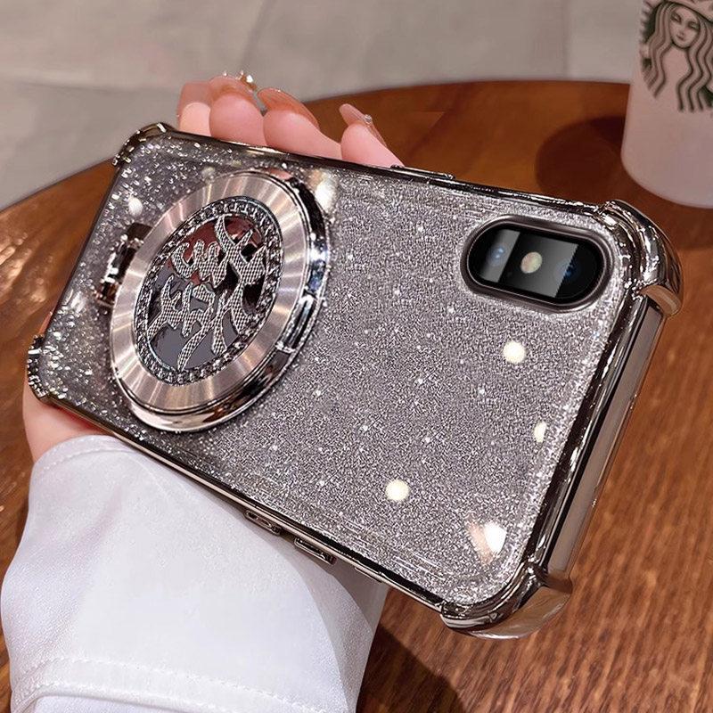 Apple XR/XS/XS Max Glitter Chinese Style Phone Case with Gyroscope Stand & Full Coverage Lens Film