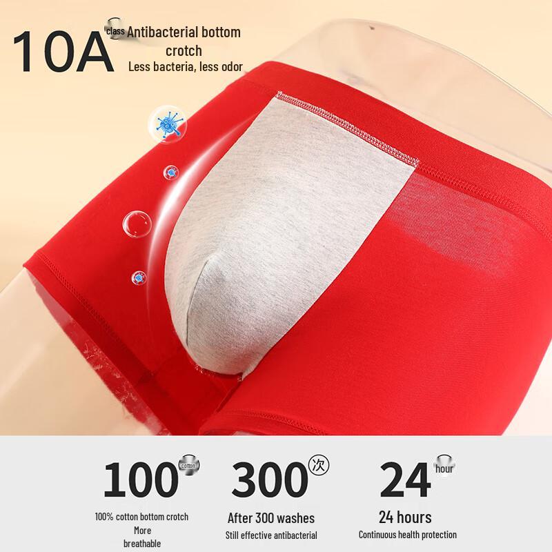 Fenteng Men's Antibacterial Red Boxer Briefs 3-Pack Gift Set