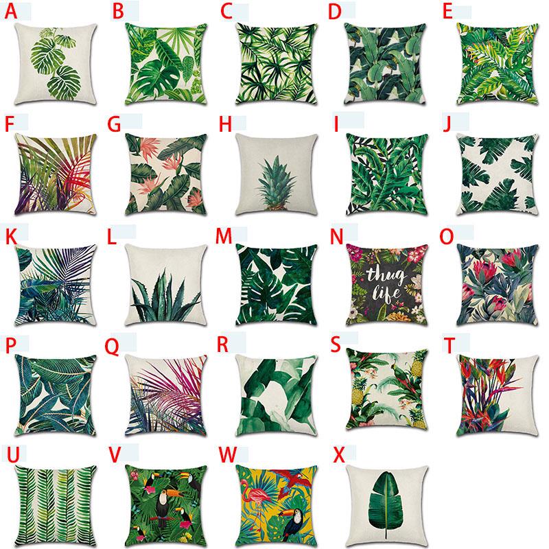 Tropical 18 Green Plant Pillow Case Cotton Sofa Cushion Cover Decorative