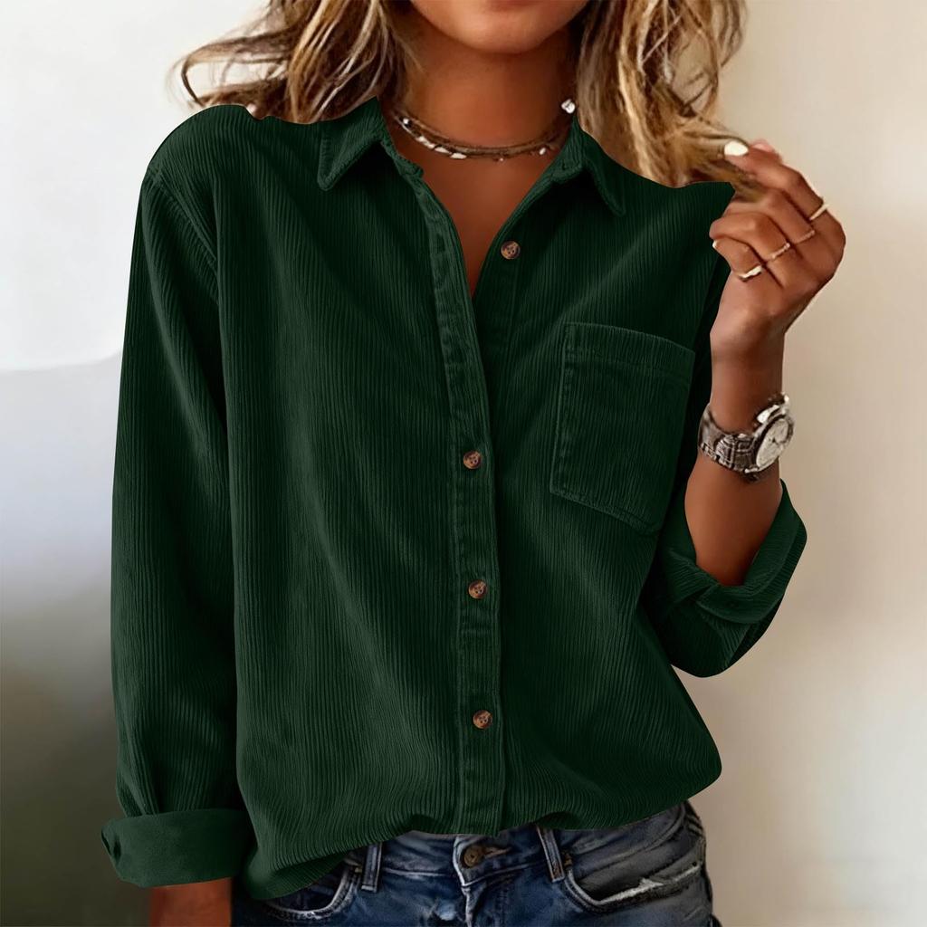 Women's Fashionable Oversized Collar Long-Sleeve Corduroy Casual Thick Shirt Jacket