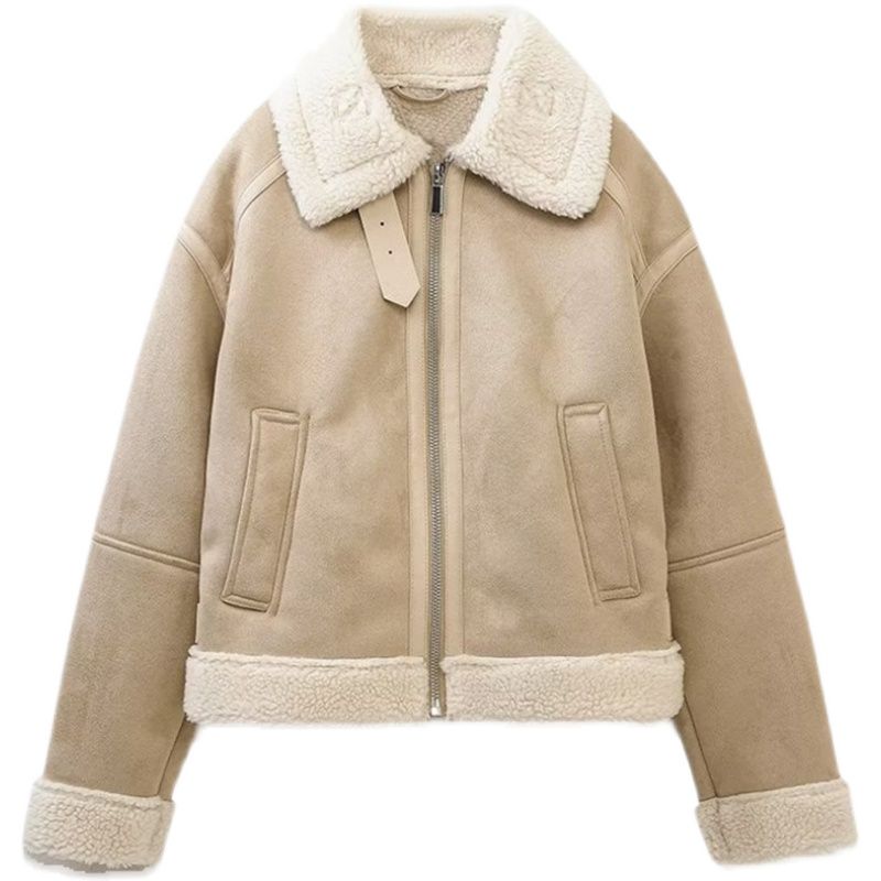 

Western Style Autumn and Winter New Fashion Women clothes Loose All-Matching Double-sided Crop jacket Outerwear 6318241 711 Picture color L