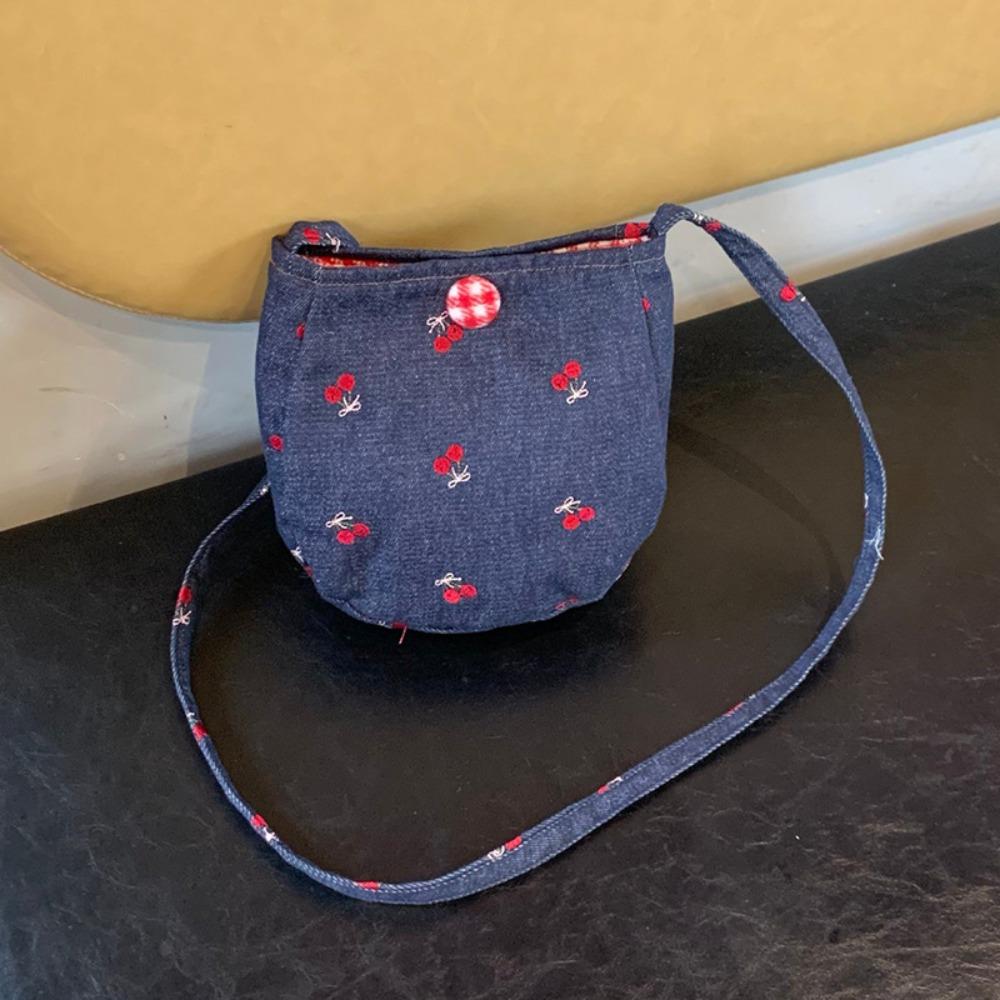 

Y2K Embroidered Cherry Crossbody Bag Cute Jeans Messenger Bag Casual Flower Shoulder Bag Girl Style 4