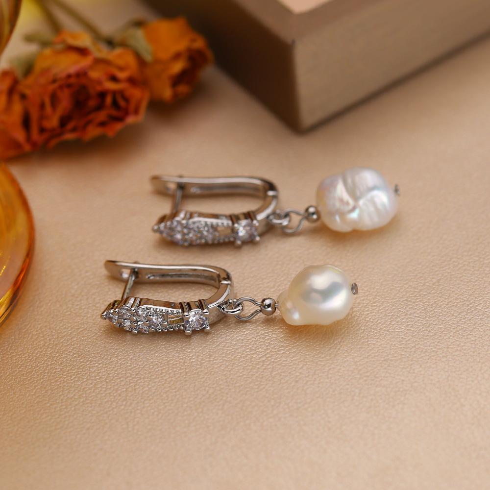 Leaf Fashion Baroque Freshwater Pearl Women's Earrings Two Wearing Methods Pearl 18K Gold Plated Zirconia Earrings Valentine's Day Mother's Day Gifts
