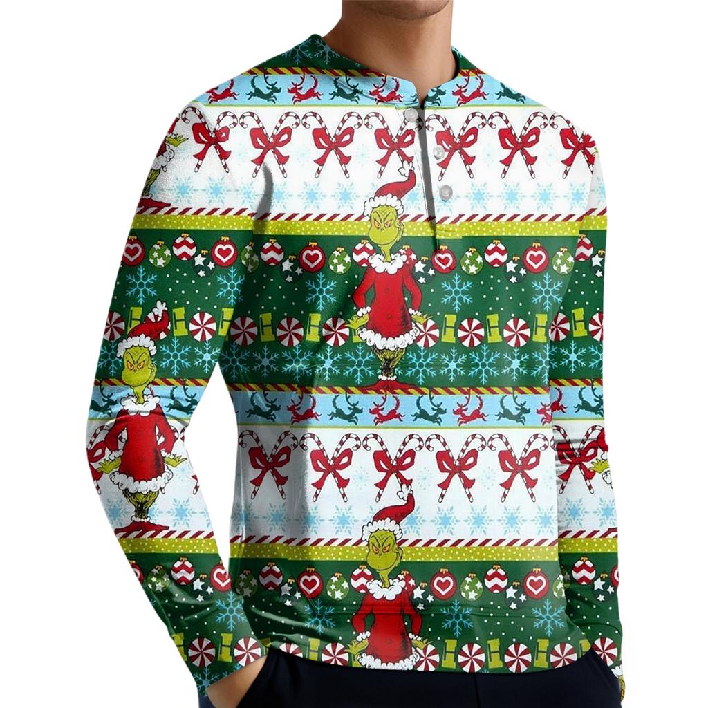 Pánská ležérní mikina na knoflíky, módní potištěná košile s dlouhým rukávem, pulovr