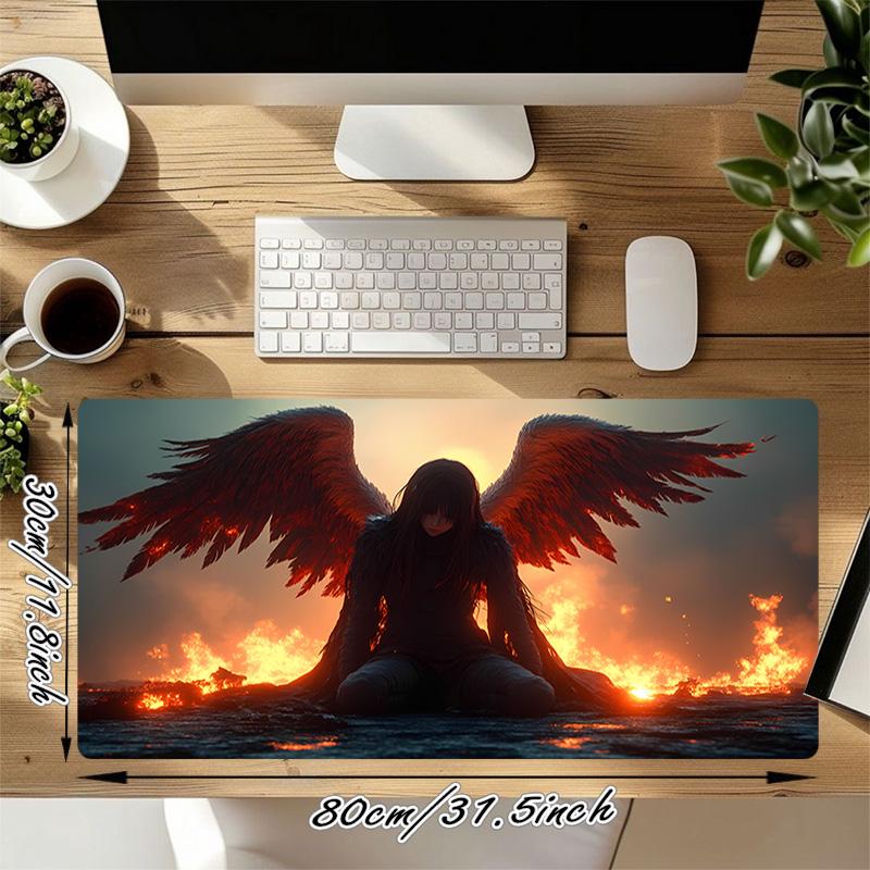 Angel Fire Xl Gaming Mouse Pad Nonslip Rubber Base Stitched Edge Waterproof Desk Mat For Pc Laptop Gamer Office Computer Accessories C92943