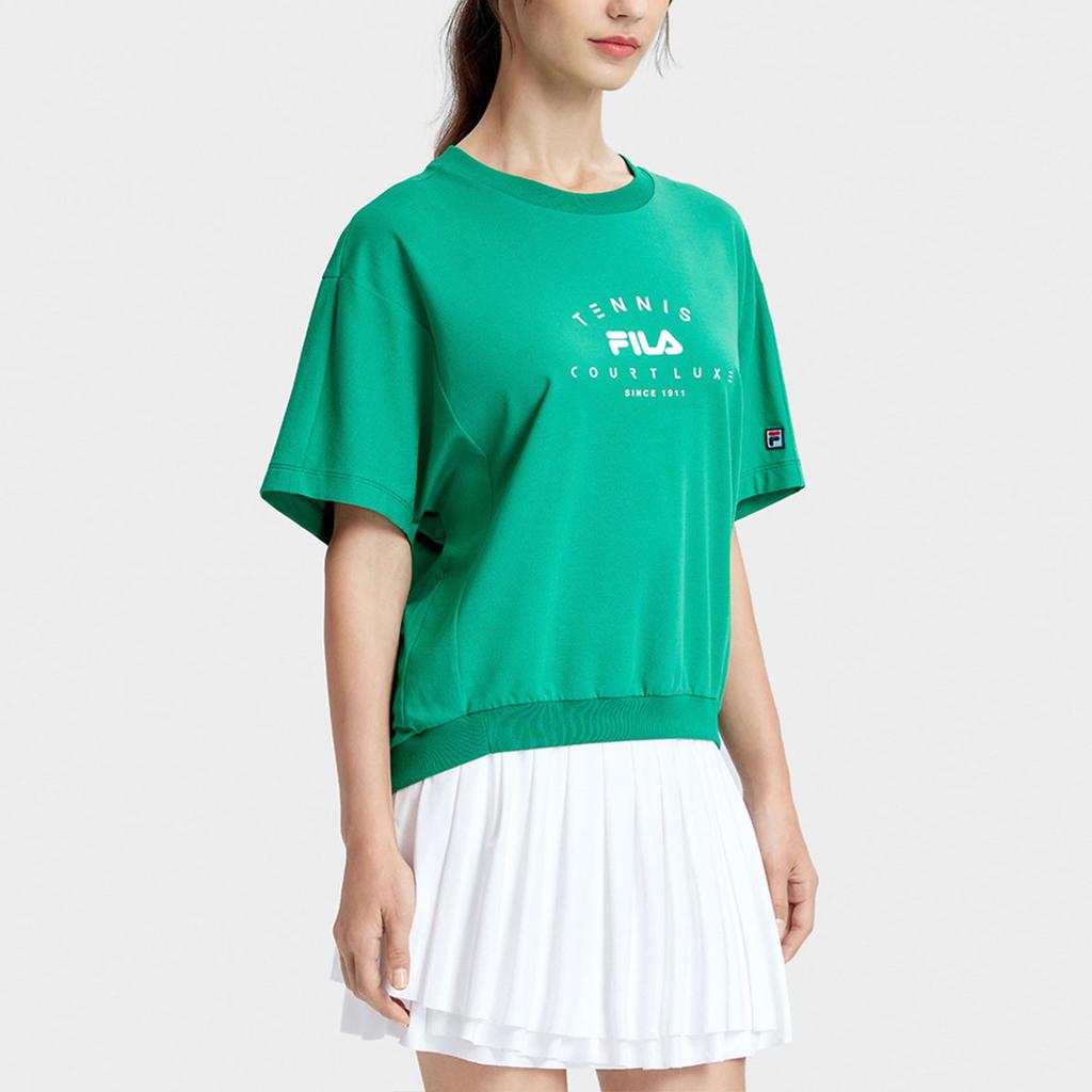 Fila Logo Print Tennis Knit Short Sleeve Drop Shoulder T-Shirt Women Tops Celadon-Green A11W333105F-GN