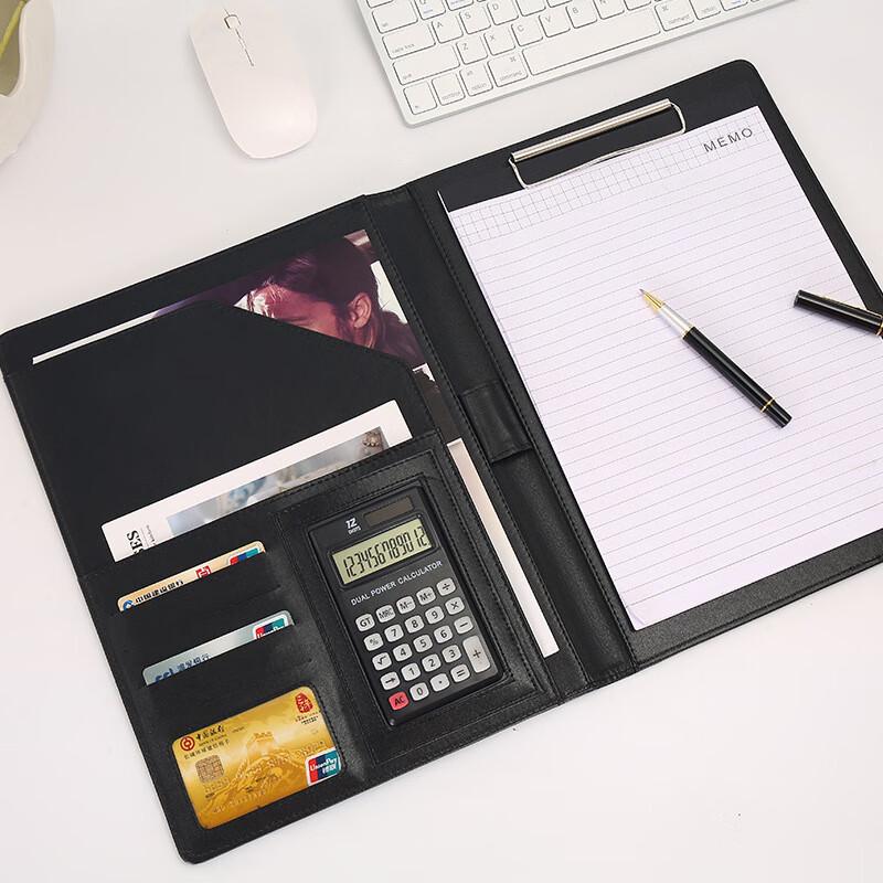 A4 Multifunction Leather Business Folder with 12-Digit Calculator