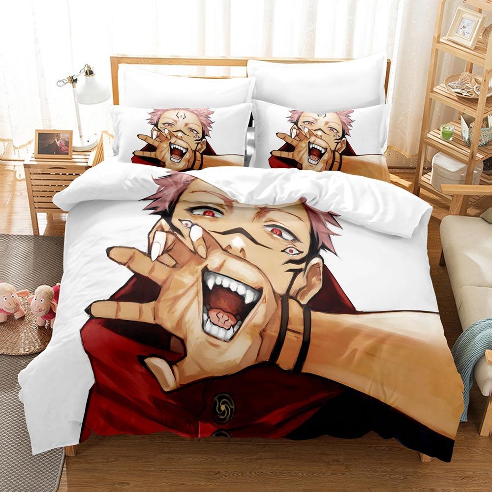 Copripiumino Federa Anime Jujutsu Biancheria da Letto Decorazione Camera da Letto Regalo Bambini Adulto Singolo Matrimoniale Grande Dimensioni Copripiumino con Zip