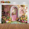 Mocsicka Spring Flowers Backdrop Photography Easter Egg Party Decors Portrait Birthday Background Door Bunny Photo Studio Banner