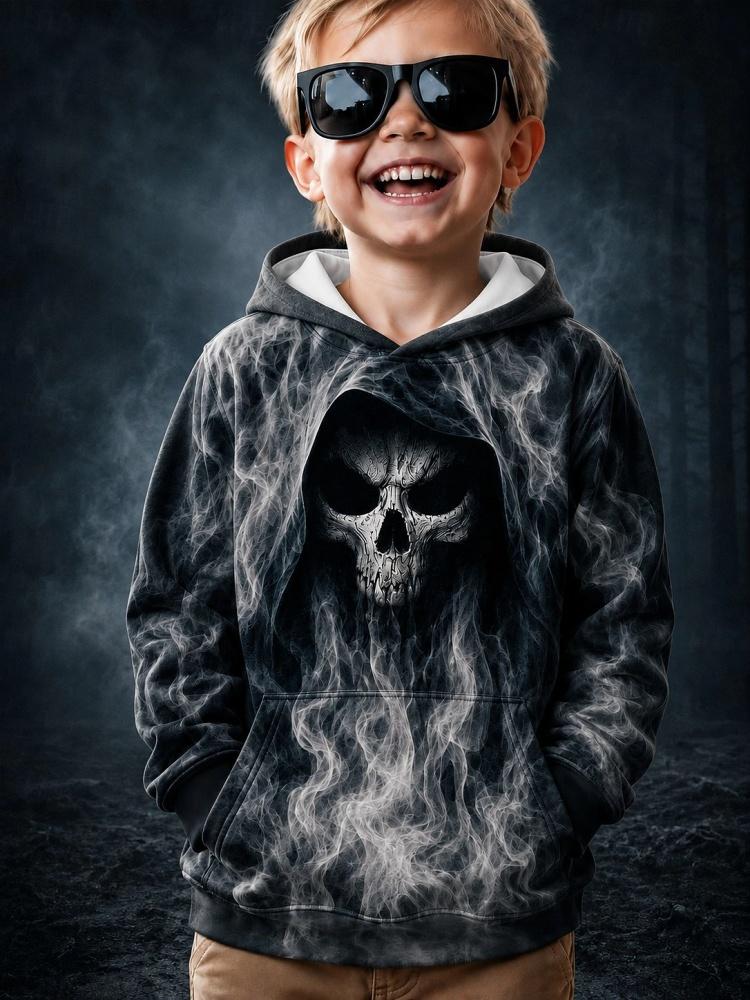 2026 Halloween Bluza z kapturem dla chłopców z grafiką czaszki 3D Pulower Długi rękaw Wiosenna Odzież sportowa Moda Streetwear Dzieci 4-7 lat Z kapturem Codzienna