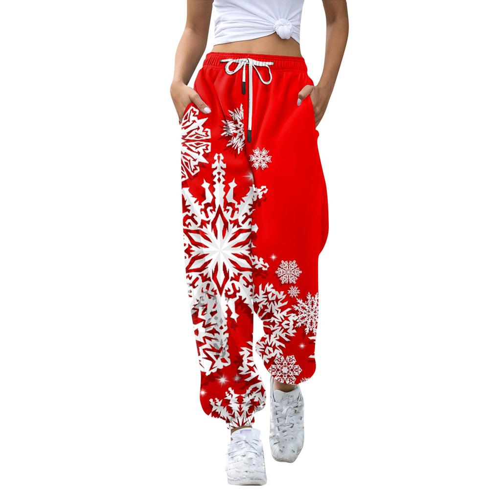 Women's Casual Fashion Christmas Printed Casual Sweatpants Elastic Waist Drawstring Pants