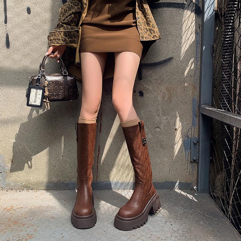 Niche design sweet cool babes platform knight boots 2025 autumn and winter new fashion high boots round head thick heel boots women