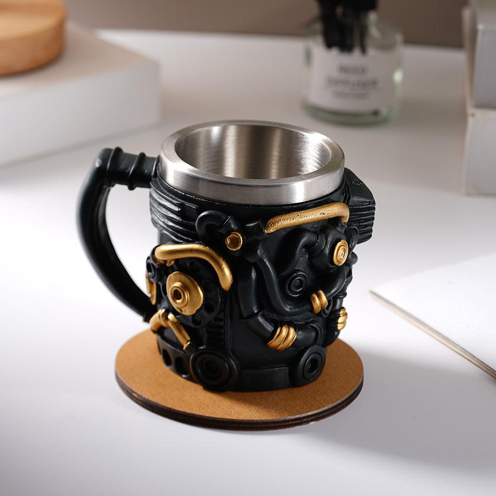 V12 Engine Design Stainless Steel Resin Coffee Cup Unique 3D Tea Mug For Car Enthusiasts For Home & Office