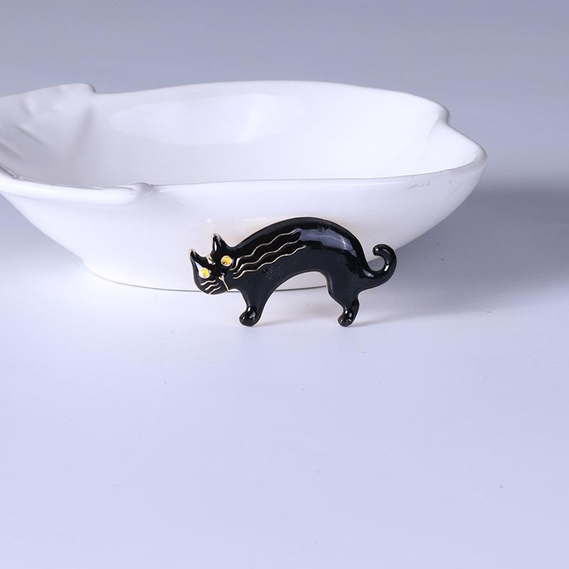 Fashion Enamel Kitten Brooches for Women Rhinestone Animal Pin Cat Lapel Pins Event Party Gifts Decoration Clothes Accessories