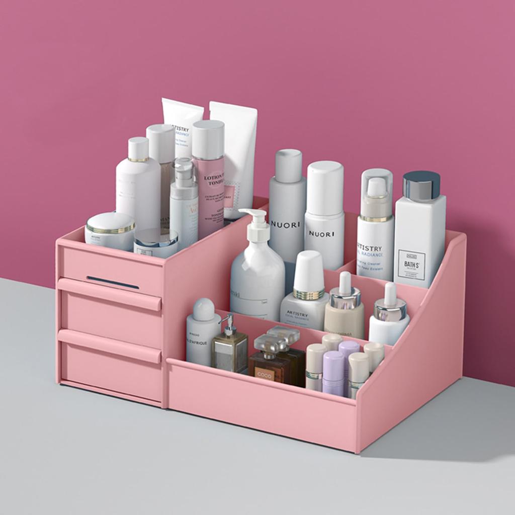 Pink Cosmetic Storage Rack Large Capacity Makeup Box Cosmetic Box Strong Durability Easy Organization Drawer Small Item Storage Desktop Desk Organizer