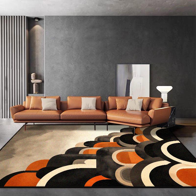 Nordic Orange Carpet for Living Room Light Luxury Geometry Decor Soft Easy Cleaning Rugs for Bedroom Home Large Area Floor Mat