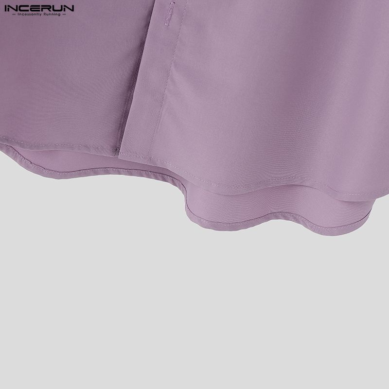 INCERUN Oversized Men Lapel Neck Half Sleeve Solid Buttons Casual Shirts Tops