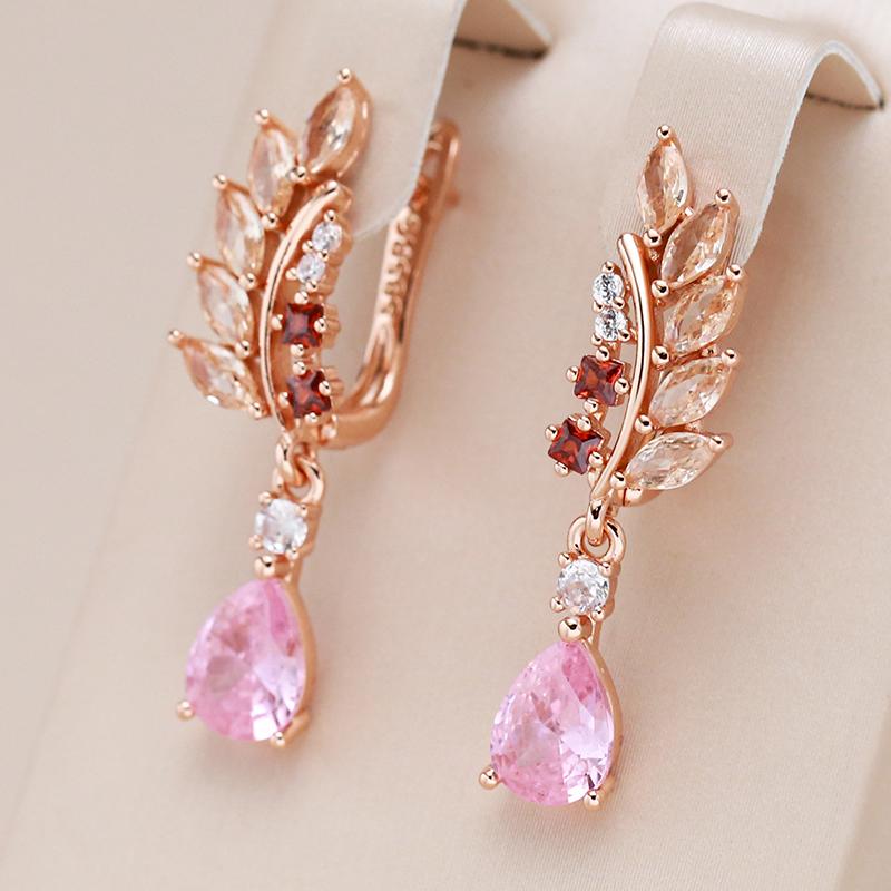 Jewelry Ring 1 Women's Gold Unique Full Shiny Natural Zircon Long Dangle Earrings For Luxury Rose Color Daily Fine Jewelry Best Gift