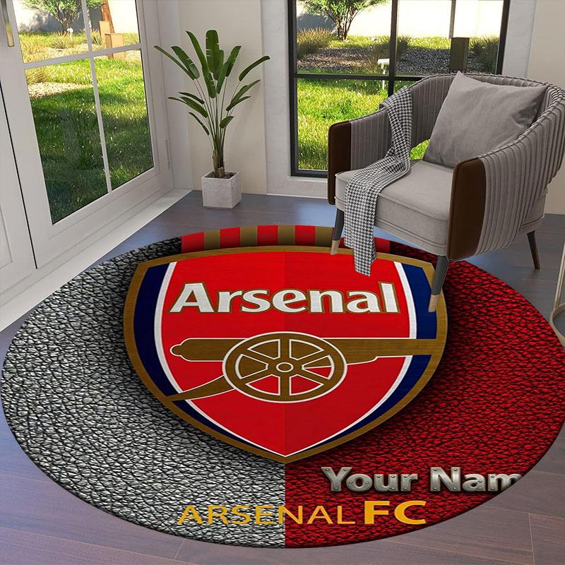 Arsenal F Custom Name Round Area Rug,Carpet Rug for Living Room Bedroom Sofa Playroom Decor,Non-slip Floor Mat