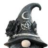 Faceless Wizard Figurine Hat Gnome Figurine, Mystical Home Decor Statue with Crescent Pentagram Black Rose Gothic Bookshelf Decoration Rune