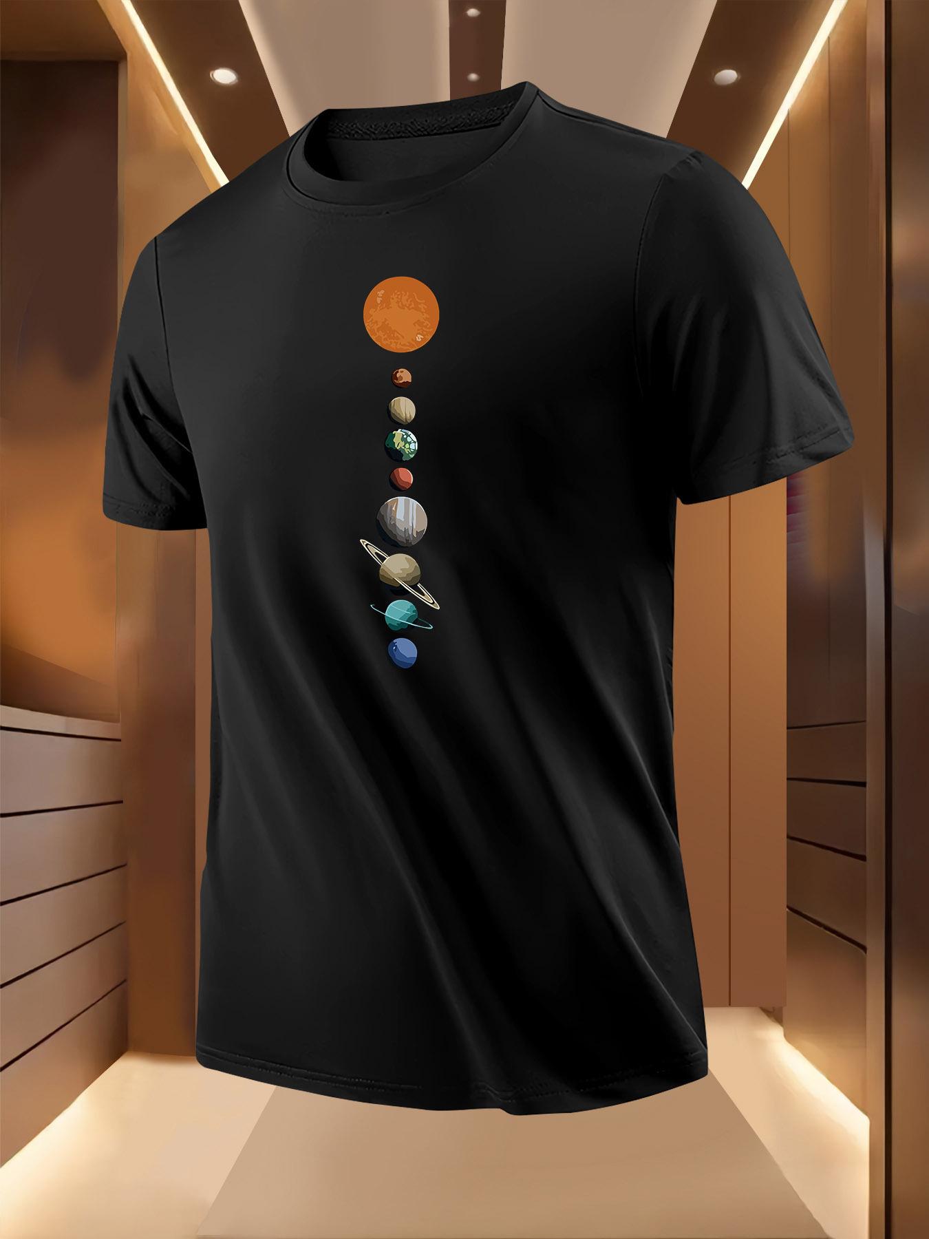 Summer Tshirt with Vibrant Planets Print - Light Gray S