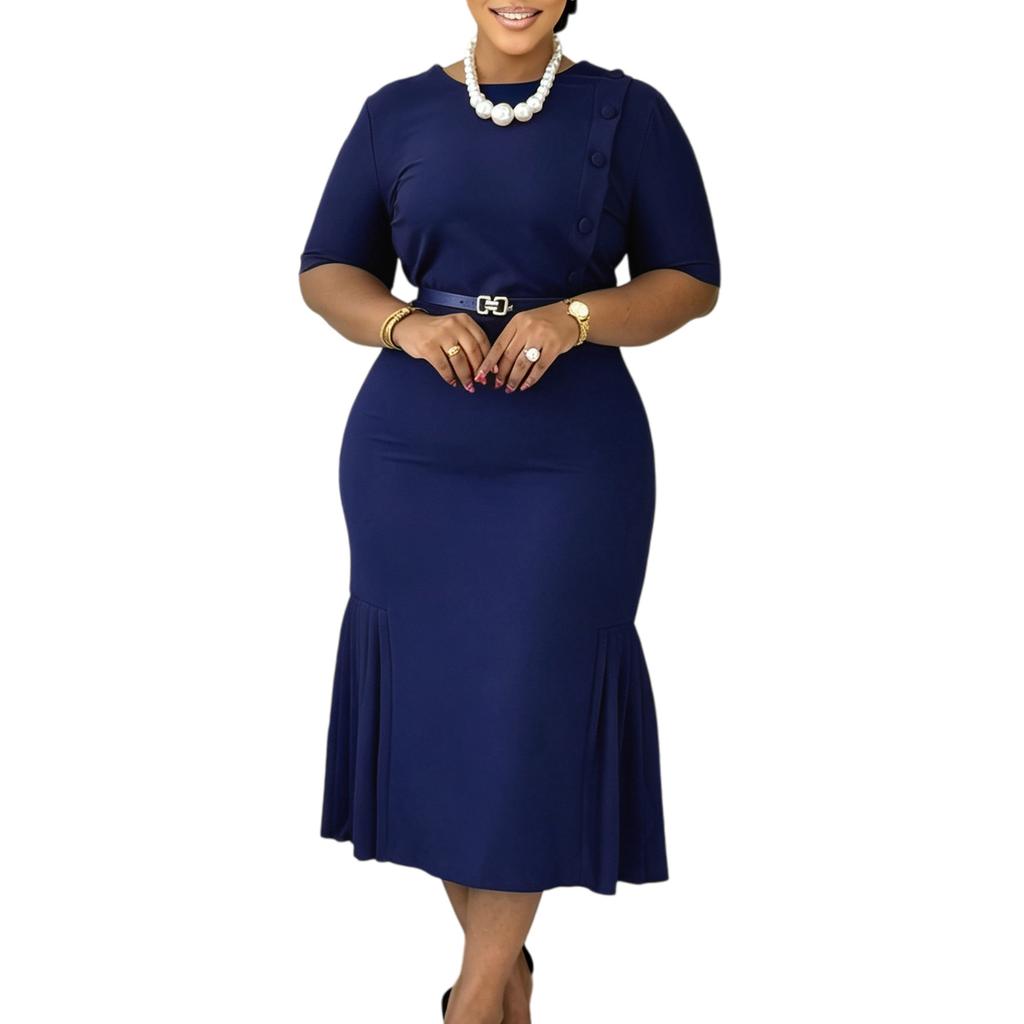 Women Short Sleeve Mermaid Midi Dress Elegant Solid Color Bodycon Casual Work Office Dress