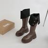 Retro style two wear folded thick-soled knight boots women's 2025 new autumn and winter fashion thick heel and thin knee boots