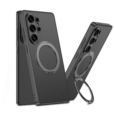 Electroplate Magnetic Rotating Ring Holder Phone Case for Samsung Galaxy S26 S25 S24 Ultra Leather Shockproof Protective Cover