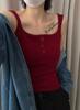 #Autumn square collar abraded vest integrated sling beautiful back seamless bra free thermal underwear with chest pad
