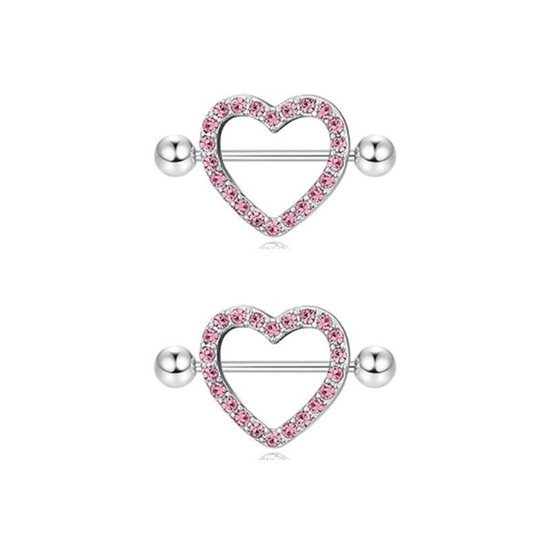 14pcs/Pack Elegant Nipple Bars and Rings Set Elegant Silver Pink Cubic Zirconia Nipple Rings for Trendy Women