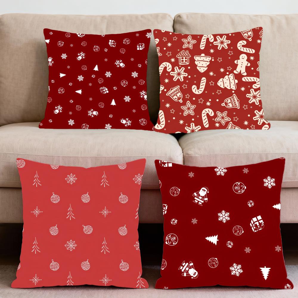 Red Bell Socks Santa Claus Cushion Cover Premium Comfort Reversible Pillow Cove -Two In One Design For Any Room & Car Interior