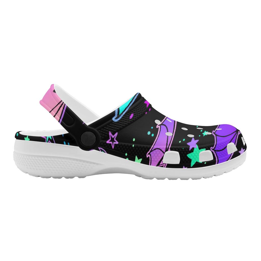 White EVA Clogs with Dark Rose Print, Lightweight Slip On Garden Shoes, Breathable Beach Sandals, Indoor Outdoor Slippers for Men Women