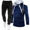 Spring and Autumn Men's Double Zipper Contrast Color Hooded Jacket Set