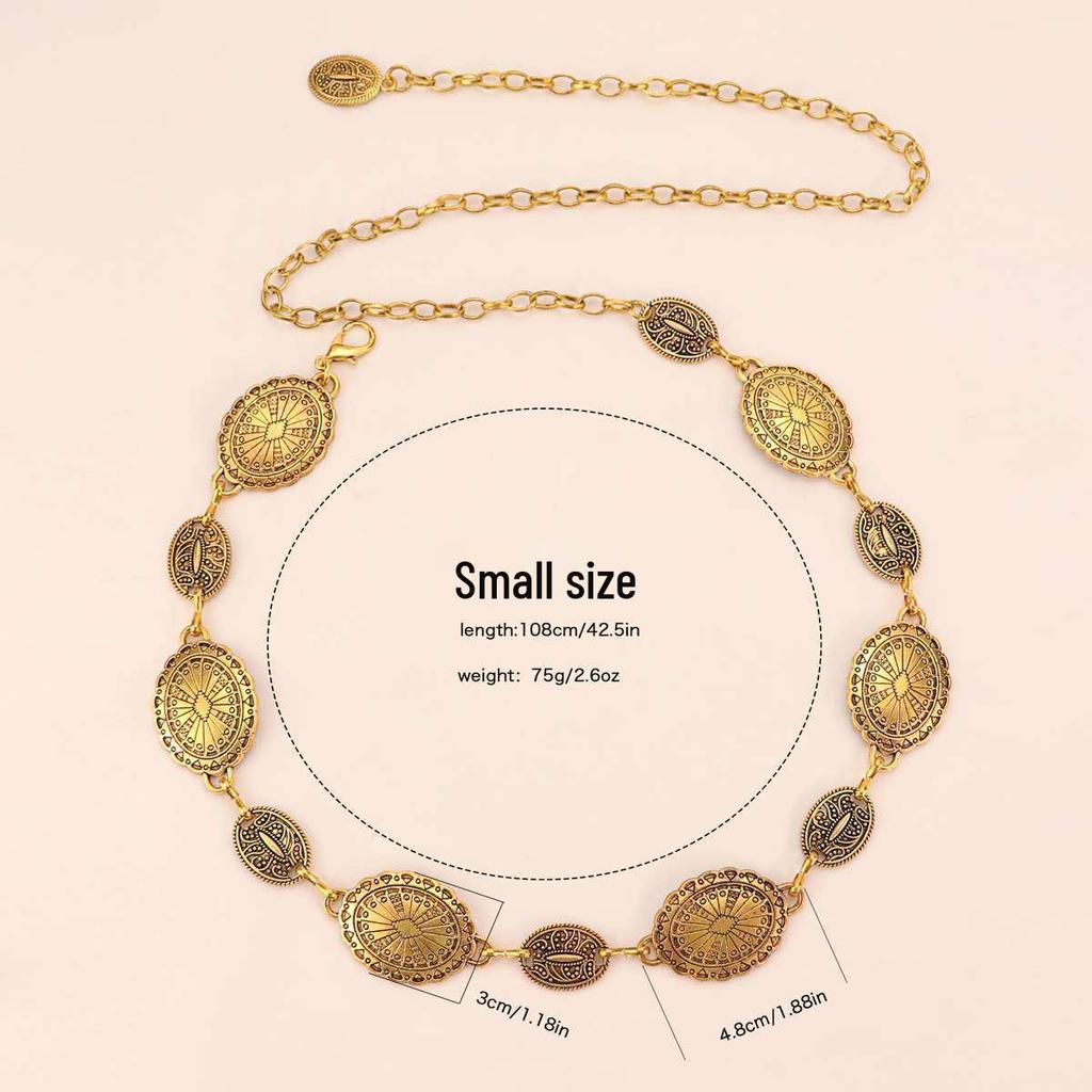 Bohemian Silver Carved Waist Chain - Versatile Slimming Metal Accessory for Women