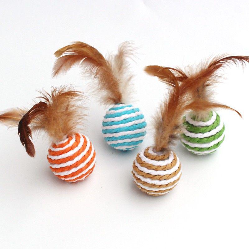 Interactive 4cm Sisal Ball Cat Toy with Striped Feather - Bite-Resistant & Boredom Relief