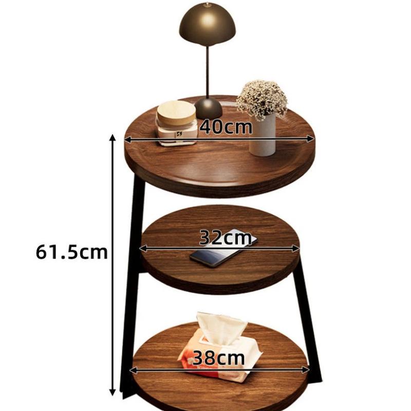 Bedside Cabinet for Home Use, Small Antique Creative Small Round Table Three Story Bedroom Bedside Storage Rack
