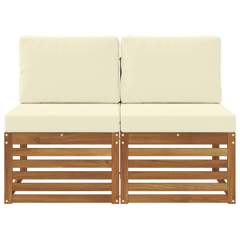 2 Pieces Outdoor Middle Sofa Solid Wood Acacia Natural