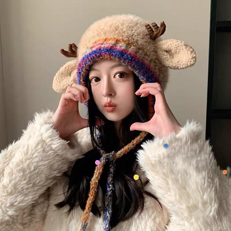 Foldable Antler Cap Creative Knitted Reindeer Beanie Convertible Reindeer Hat Warm Christmas Elk Hat For Christmas Travel Winter