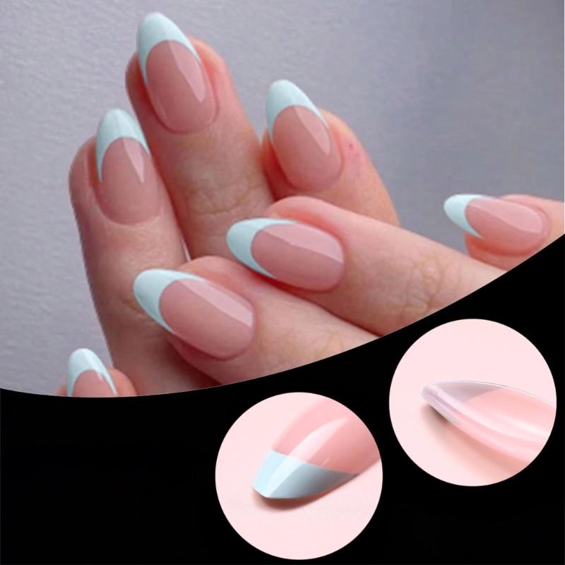 120 Pcs Press On Nails French Tip False Nails Almond Full Cover Stick on Nails Artificial Fingernails Manicures Supplies