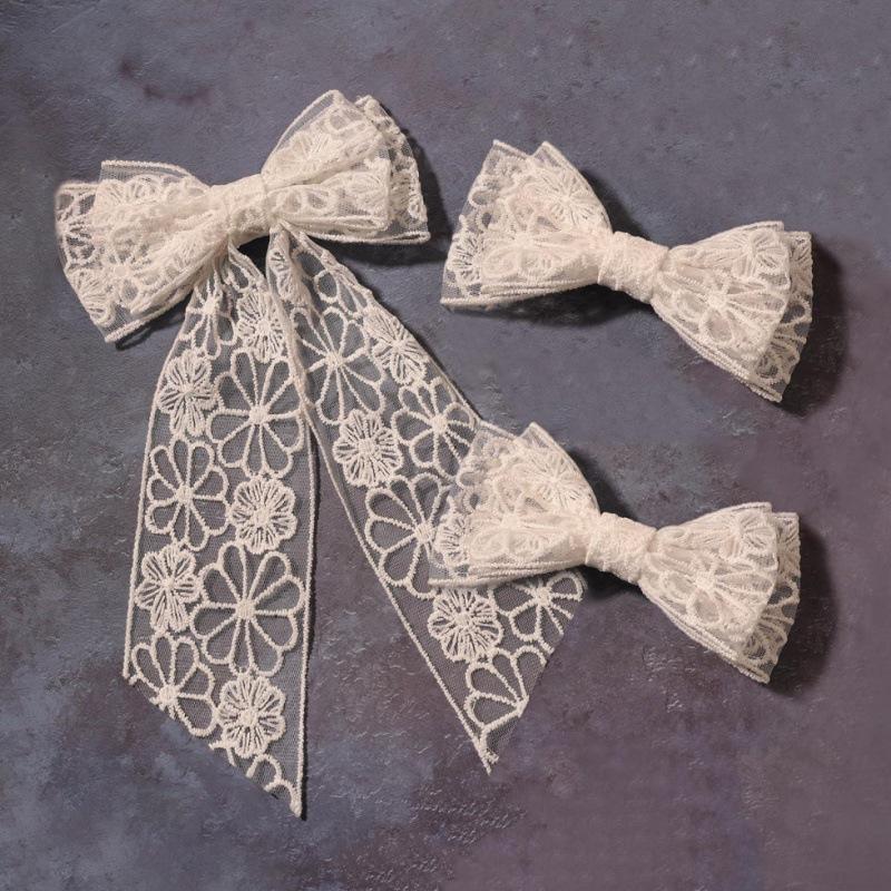 Luxury Embroidered Lace Ribbon Bow Hair Clip for Girls